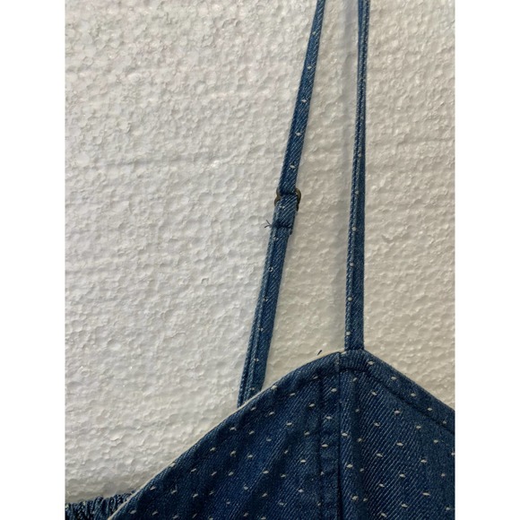 Free People Denim Blue Jean Dot Bustier Mini Sun Dress Fit And Flare Size Small - Picture 5 of 9
